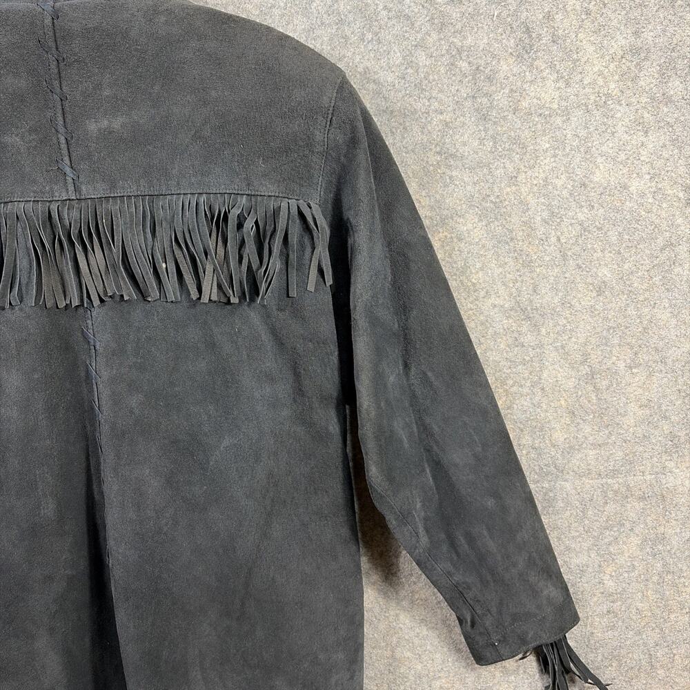 Vtg Adrienne Vittadini Women’s Petite Black Suede Jacket Leather Fringe 90s - Picture 13 of 14